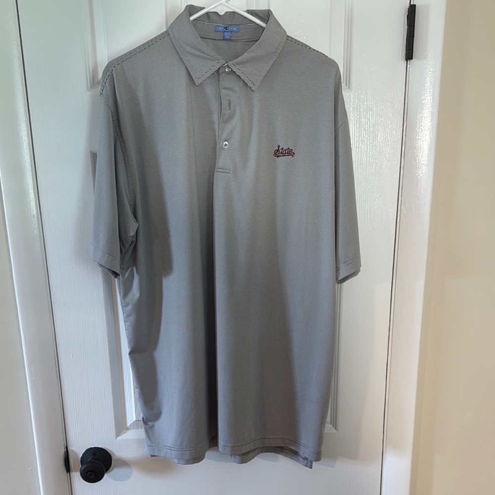 Genteal Mississippi State Gray & White Stripe Polo Shirt